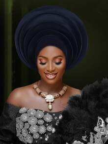 1pc Shiny Gold Satin Gele Headwrap, Handmade Layered African Turban For Wedding - A - View 4