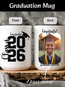 Personalized 2026 Graduation Mug - Name And Year Graduation Cap Mug, Graduation Theme Mug, Personalized "Class Of 2026" Ceramic Tea/Coffee Cup, No Assembly Required, Suitable For Graduation Gift, Birthday, Party Favors - Multicolor - View 5