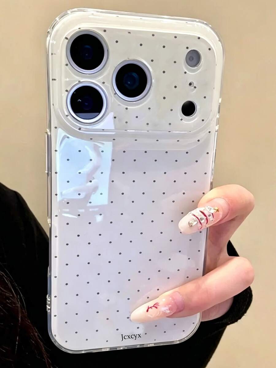 Ốp lưng điện thoại màu hồng dễ thương in họa tiết chấm bi, tương thích với iPhone 17 Pro Max, 17 Pro 17, 16 Pro Max, 16 Pro 16, 15 Pro Max, 15 Pro Max, 15 Pro 15. Ốp mềm bảo vệ camera đáng yêu. - Chấm bi hồng - Xem 1
