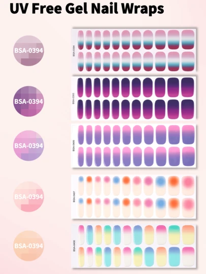 [UV Free] Dopamine Macaron Y2K French Gradient Fully Cured Gel Nail Stickers, 22pcs Set, Purple-Pink Gradient, Blue-Pink Gradient, Macaron Color Block Design, Glossy Finish, Long-Lasting, No UV Lamp Needed, Suitable For Students, Commuting, Casual Outfits, Dates, Vacations, Great Gift For Girls