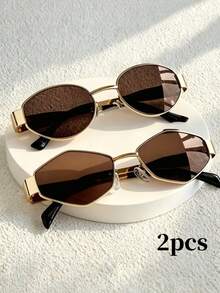 2 Cặp kính mắt thời trang mùa hè, gọng kim loại hình oval kim cương kiểu retro, kính unisex hình vuông đa giác, phù hợp cho đi làm hàng ngày, đi biển, du lịch, chụp ảnh đường phố, cá nhân hóa. - 2 mảnh hình vuông đa giác - Xem 7