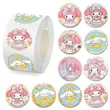 SANRIO 500张/卷 三丽鸥KT猫图案贴纸，可爱卡通圆形封口贴纸，略微防水，易撕，适合母亲节礼物、婚礼季、派对礼品、宾果游戏奖品、返校季、剪贴簿、礼品包装装饰（随机款式） - 彩色 - 查看 4