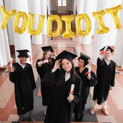 “你做到了”金色3D字母铝箔气球，毕业照氛围装饰，毕业典礼派对墙面装饰套装