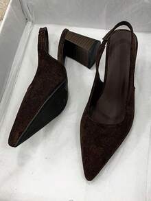 Women's Brown High Heel Pumps, New Arrival Fall 2025, Pointed Toe Mule Heels,Chunky Heels - Brown - View 5