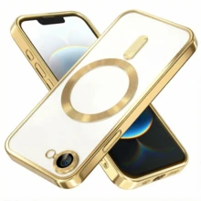 Funda ultrafina con recubrimiento transparente para iPhone 17 Pro Max, 16 Plus, 15, 14, 13, 12, 11, 17E, con película protectora magnética para lente - Dorado - Ver 3