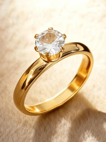 304不鏽鋼18K鍍金圓形戒指,優雅極簡訂婚婚禮承諾戒,日常派對珠寶禮物,海灘度假,送給好友、母親節情人節禮物 - 金色 - 查看 6