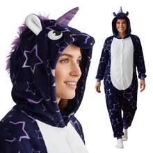 nerd hunters Adult Unicorn Hooded Kigurumi Pajama Suit - Navy Blue - View 3
