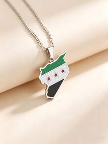 Fashion Stainless Steel Map Flag Pendant Necklace, Fashion Map - Multicolor - View 3