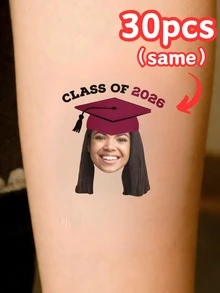 10/20/30/60pcs Temporary Tattoos, Customized Face Tattoos, Graduation Tattoos, Graduation Party Favors, Graduation Party, Customized Photo Tattoos, Graduation Temporary Tattoos, Class Of 2026, Valentine's Day Gift, Couple Photos, Christmas Gift, Home Decor, Decorations, Personalized Gift, Custom Gift - Multicolor - View 15