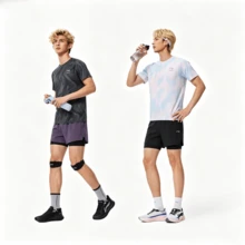 Li-Ning Sports Series Men's LN-DRY Quick-Dry Running T-Shirt, Gradient Color Dyeing Breathable Sports Top ATSW139 - White/Light Blue Full Background Print - View 3