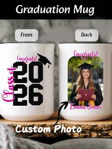 Personalized 2026 Graduation Mug - Name And Year Graduation Cap Mug, Graduation Theme Mug, Personalized "Class Of 2026" Ceramic Tea/Coffee Cup, No Assembly Required, Suitable For Graduation Gift, Birthday, Party Favors - Multicolor - View 2