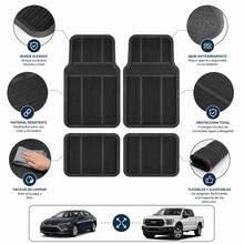Juego Tapetes Uso Rudo Auto Camioneta Universal 4 Pzs Hule Alfombra Resistente Proteccion Cima Humedo Mojado Facil Lavar Ajuste Universal Coches Vehiculos SUV Proteje Liquidos Arena Manchas Suciedad Alfombrillas Plato Hondo Tunel Transmision Camiones - Negro - Ver 3