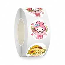 SANRIO 500张/卷 三丽鸥KT猫图案贴纸，可爱卡通圆形封口贴纸，略微防水，易撕，适合母亲节礼物、婚礼季、派对礼品、宾果游戏奖品、返校季、剪贴簿、礼品包装装饰（随机款式） - 彩色 - 查看 7