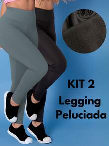 Kit 2 Pants Thermal Leggings Plush Winter Leg Felpuda Flannel Tarelles - Silver - View 1
