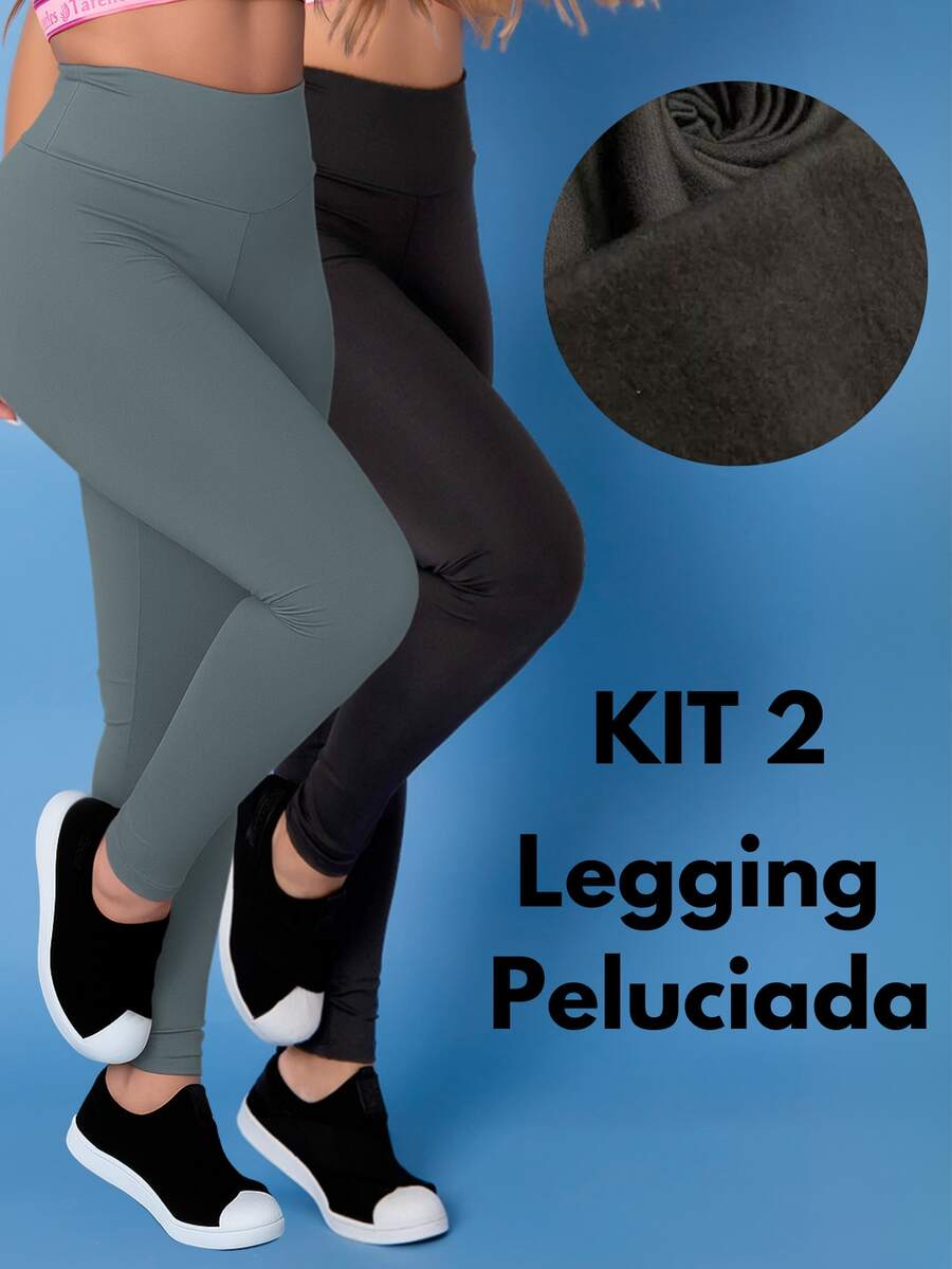 Kit 2 Pants Thermal Leggings Plush Winter Leg Felpuda Flannel Tarelles - Silver - View 1