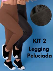 Kit 2 Pants Thermal Leggings Plush Winter Leg Felpuda Flannel Tarelles - Mocha Brown - View 10