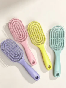 1pc Macaron Color Hollow Massage Hair Comb, Suitable For Wet & Dry Hair, Can Create Voluminous Hairstyle, Unisex, Suitable For School, Travel & Vacation, Women Hair Accessory - Multicolor - View 1