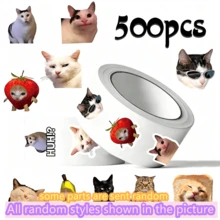 500pcs/Roll Cute Cat Expression Stickers, Sealing Labels, Decorative Stickers, Adorable Notebook, Phone, Guitar, Reward, Cartoon, Gift Stickers - Multicolor - View 4