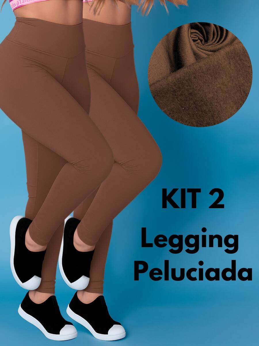 Kit 2 Pants Thermal Leggings Plush Winter Leg Felpuda Flannel Tarelles - 鏽棕色 - 查看 1