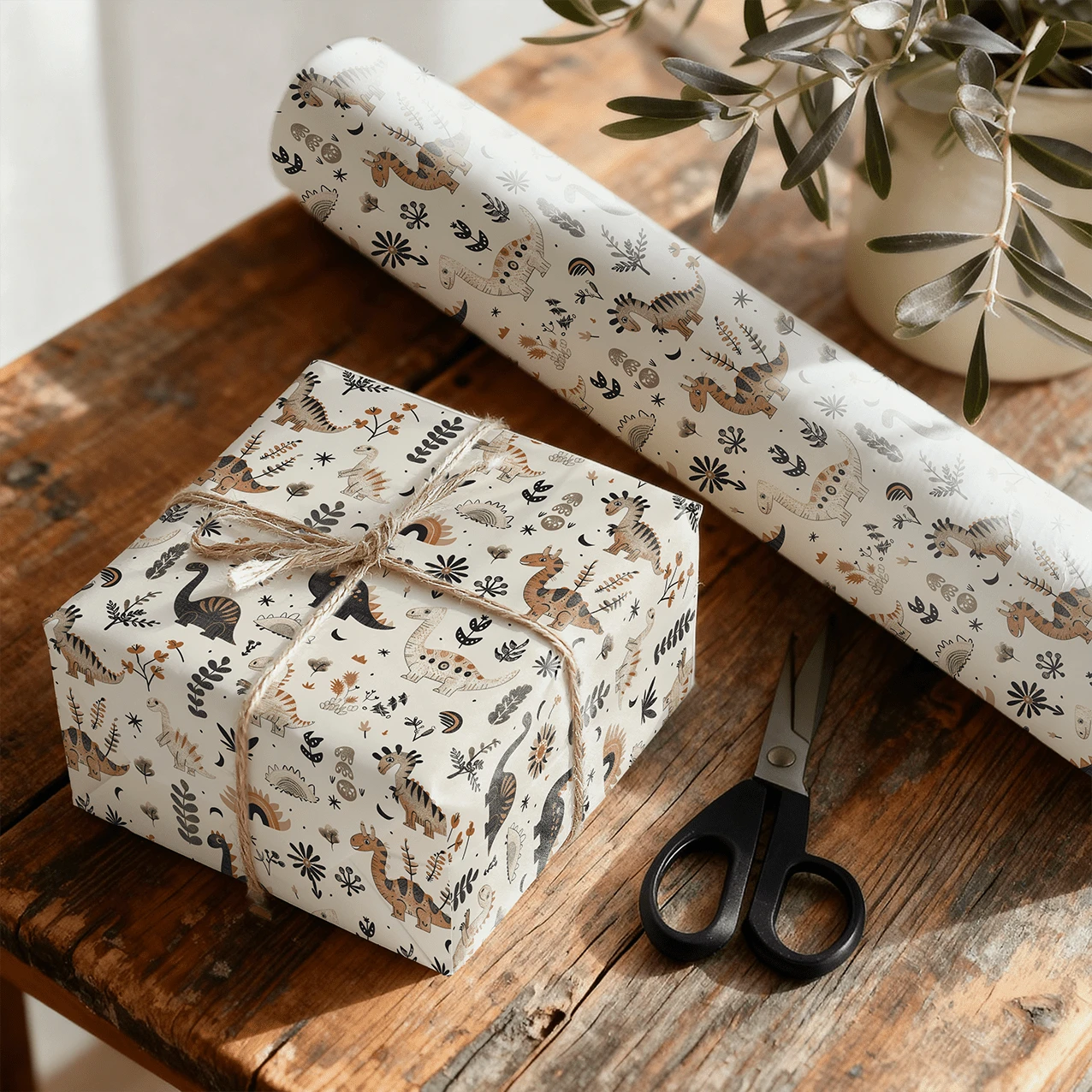 Giấy gói quà hình khủng long hoạt hình, cuộn 10m, 43cm x 10m, định lượng 80gsm, thích hợp làm quà sinh nhật cho trẻ em và trang trí quà tặng thông thường. - Khủng long hoạt hình - 10m - Xem 1