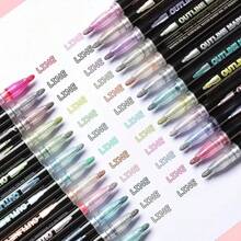 2-Headed Permanent Marker, 12/24 Color Metallic Marker Pen Set, Self-Outlining Metallic Art Markers - Multicolor - View 5