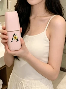 Toothbrush Case, Portable Black Flowers‑Shaped Letter A‑Z, Keeps Toothbrush Clean And Hygienic, Protective Cover For Travel Camping Business Trips School Bathroom, Toothbrush Cup Holder, Travel Wash Cup And Storage Box, For Adults Travelers, Great For Summer Travel For Mother's Day Birthday Gifts Graduation Gift, Essential Back To School And Graduation Season - Multicolor - View 3