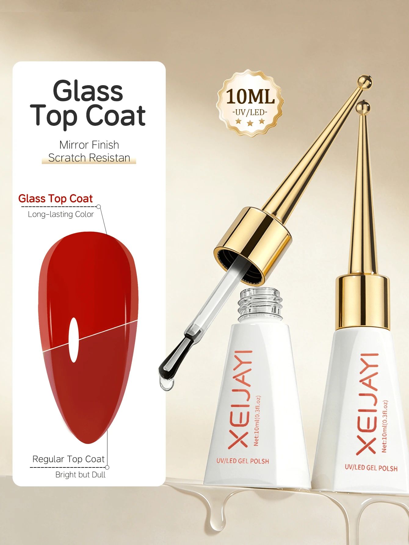 XEIJAYI 1件 10ml 浸泡式凝膠頂層塗料，UV/LED相容，適用於美甲藝術收尾，適合沙龍與居家DIY美甲