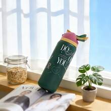 Owa Laa Dark Green Printed Style Large Capacity Stainless Steel Water Bottle,32oz/945ml,With A Straw,Exquisite Appearance,Keeps Drinks Hot Or Cold,Can Hold Iced Drinks And Water,Suitable For Leisure,Work,Sports,Indoors And Outdoors,Suitable For Students And Office Workers,As A Gift - 墨綠色 - 查看 4