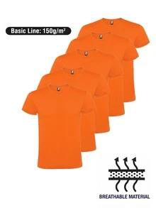 Roly Bộ 5 áo thun ngắn tay Atomic (Giao hàng trong 48 giờ) – Nhiều kích cỡ – Màu cam – 100% cotton, cổ tròn đôi, đường may chắc chắn, vải ống, áo thun cơ bản, áo thun unisex, áo thun giá cả phải chăng. - trái cam - Xem 2