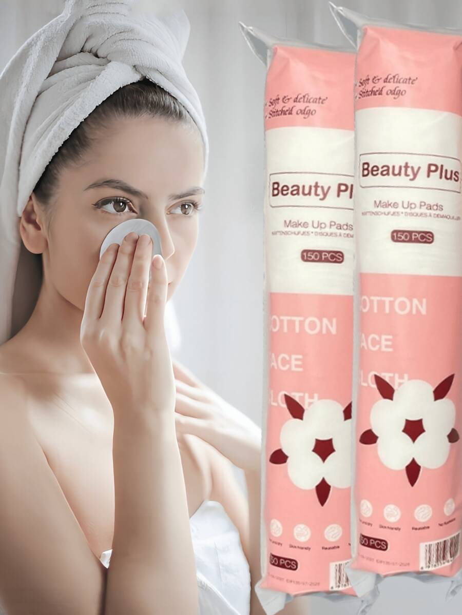 150/300 piezas Almohadillas de algodón redondas, 100% algodón puro almohadillas desmaquillantes sin pelusa por ambos lados, suaves y no irritantes, aptas para limpieza facial y ocular y desmaquillado - Blanco - Ver 1