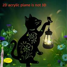 2D 扁平現代風壓克力黑貓燈籠剪影花園裝飾地插 - 附花卉裝飾，地插式，適用於庭院、草坪、居家 - 貓咪裝飾 - A - 查看 5