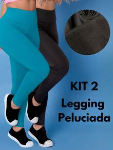 Kit 2 Pants Thermal Leggings Plush Winter Leg Felpuda Flannel Tarelles - 霧霾藍 - 查看 1