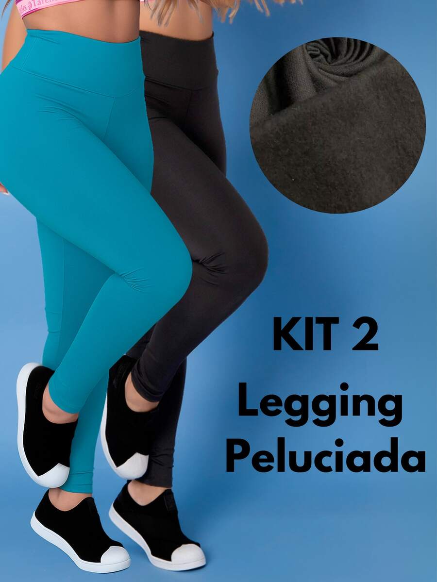 Kit 2 Pants Thermal Leggings Plush Winter Leg Felpuda Flannel Tarelles - 霧霾藍 - 查看 1