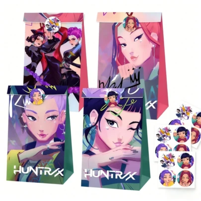 Hasbro 12个/套 K-Pop 组合设计礼品袋、纸袋、生日派对礼品袋、包装袋、爆米花袋、粉色和绿色、新品，适合作为送给朋友和家人的生日礼物，非常适合派对。