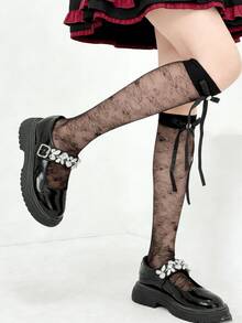 1/3 Pairs Summer Thin Versatile Crystal Bow Lolita Style Socks - Multicolor - View 8