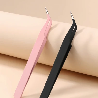 Black And Pink Eyelash Tweezers, Eyelash Tools For Holding, Trimming, Applying Eyelashes, High-Precision Curling Eyelash Tweezers, Nail Art Diamond Picking Tweezers, Diary Tweezers, Multi-Functional