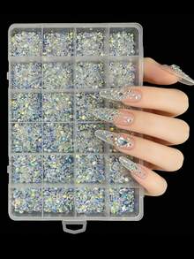 Diamantes redondos en caja, sin montar, con alto brillo AB, multicolor y de diferentes tamaños, igual que en salones de uñas, accesorios DIY impermeables y de alta calidad - Multicolor - Ver 1