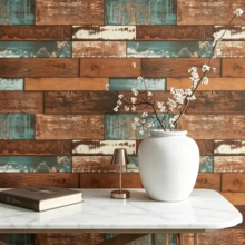 1 Cuộn Giấy Dán Tường Tự Dính Vân Gỗ Cổ Điển, Giấy Dán Tường PVC Có Thể Tháo Rời, Dễ Dàng Dán Cho Phòng Ngủ, Phòng Khách, Nhà Bếp, Văn Phòng, Làm Mới Nội Thất, Tự Lắp Đặt Dễ Dàng, 17.7inX39.3/118.1/196.8/393.7in - Nâu xanh - Xem 4