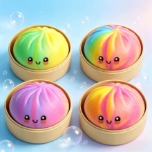3PCS-Gradient Dumpling Squishies, Glitter Dumpling ,Colorful Dumplings Stress Balls Fidget Sensory Toy, Stocking Stuffers With Food Steamer Stretchy Desk Toys - Nhiều màu - Xem 11