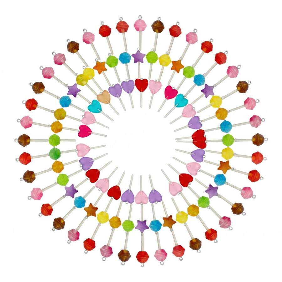 1pack Mixed Colorful Lollipop Resin Charms, 3D Sweet Candy Shaped Pendants For DIY Jewelry Making Accessories, Necklaces Earrings Keychains Decor With Eye Pin - Multicolor - View 1