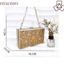 QueenaYan Pointed Toe Full Crystal Floral Hollow Lace High Heel Sandals, Rectangular Rhinestone Embellished Clutch Bag, Practical & Versatile - Gold - View 2