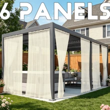 6 Panels Modern Outdoor Semi Sheer Curtains,  Rod Pocket Sheer Light Filtering Privacy Drapes, Suitable For Terraces, Porches, Balconies And Aisle Decorations, Natural And Beautiful, Hanging Generous - 淺褐色的 - 查看 5