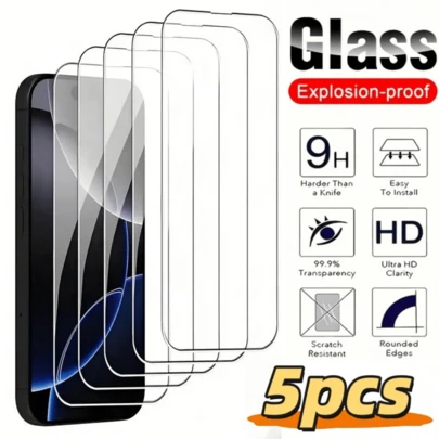 5pcs/Pack High Definition Anti-Scratch Tempered Glass Screen Protector, Suitable For IPhone 17, 17 Pro, 17 Pro Max, 16 Pro Max, 16, 16 Pro, 16 Plus, 15 Pro Max, 15, 15 Pro, 15 Plus, 14 Pro Max, 14 Pro, 14 Plus, 14, 13 Pro Max, 13, 13 Pro, 12, 11