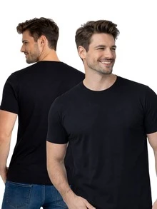Men's Basic Plain T-Shirt Streetwear Style Short Sleeve Round Neck 100% Premium Cotton Mesh - Black - View 5