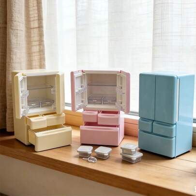 Refrigerador miniatura de doble puerta hiperrealista, con caja de embalaje, escena de cocina detallada, juguete de pasatiempo creativo adecuado para adolescentes, modelo de electrodoméstico, accesorio decorativo, hecho de plástico ABS de alta calidad, juguete de refrigerador miniatura, juguete de comida miniatura [entrega aleatoria], accesorios para muñecas, juguete antiestrés, sensorial