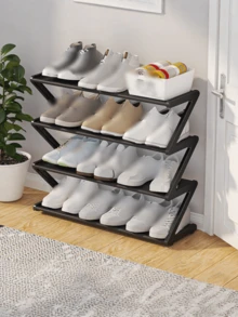 1pc 21.65" X 7.28" X 19.48" 4-Tier Large Capacity Z-Shaped Shoe Rack, Plastic Floor Standing Storage Organizer, Multi-Function High Capacity Shelf, Easy Assembly, Stackable, Suitable For Living Room, Entryway, Dorm, Space Saving, Available In Pink/Black/White - Multicolor - View 11