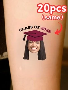 10/20/30/60pcs Temporary Tattoos, Customized Face Tattoos, Graduation Tattoos, Graduation Party Favors, Graduation Party, Customized Photo Tattoos, Graduation Temporary Tattoos, Class Of 2026, Valentine's Day Gift, Couple Photos, Christmas Gift, Home Decor, Decorations, Personalized Gift, Custom Gift - Multicolor - View 19