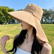 夏季户外遮阳帽，带马尾辫孔，韩版时尚宽檐披肩渔夫帽，休闲、假日、节日适用 - 彩色 - 查看 15