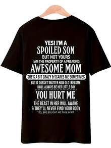 Camiseta de hombre con estampado digital, diseño casual con letras modernas y cuello redondo abotonado - Negro - Ver 5