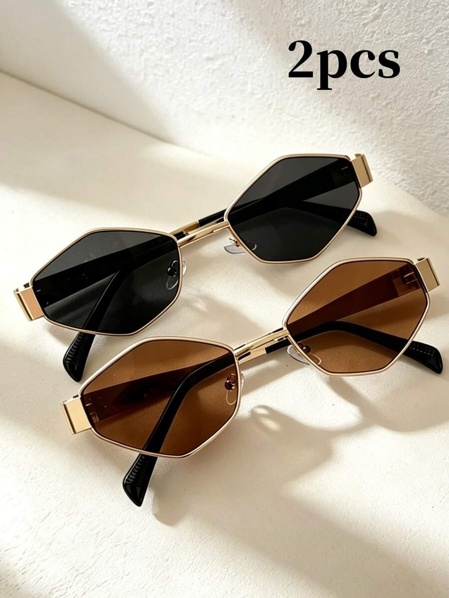 2pcs Summer New Fashion Glasses, Y2K Retro Bohemian Metal Oval Glasses, High-End Street Style Decorative Glasses, Ideal For Daily, Vacation, Beach, Party, Student Gift